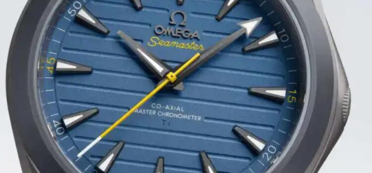 The Omega Seamaster Aqua Terra 150m Titanium Watch Replica Comes With A Yellow And Blue Rubber Strap By Default